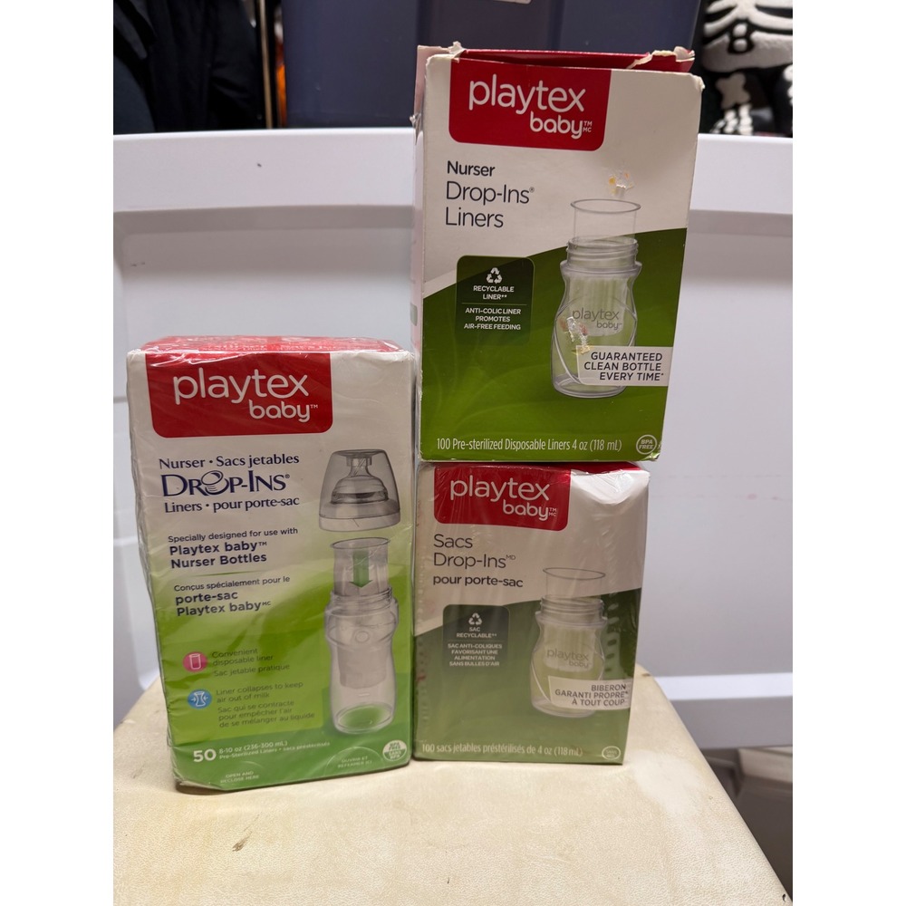 Playtex Baby Nurser Drop-Ins Liners 4oz 100ct & 8-10oz 50ct Bundle 250 Total